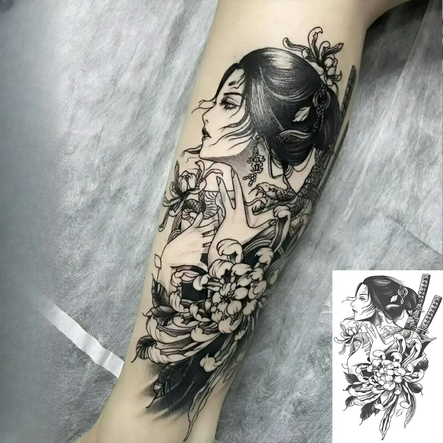 

Female Samurai Temporary Tattoos,Tattoo Stickers,Waterproof Long-Lasting 15 Days,Semi-Permanent Fake Tattoo,body art Men Women