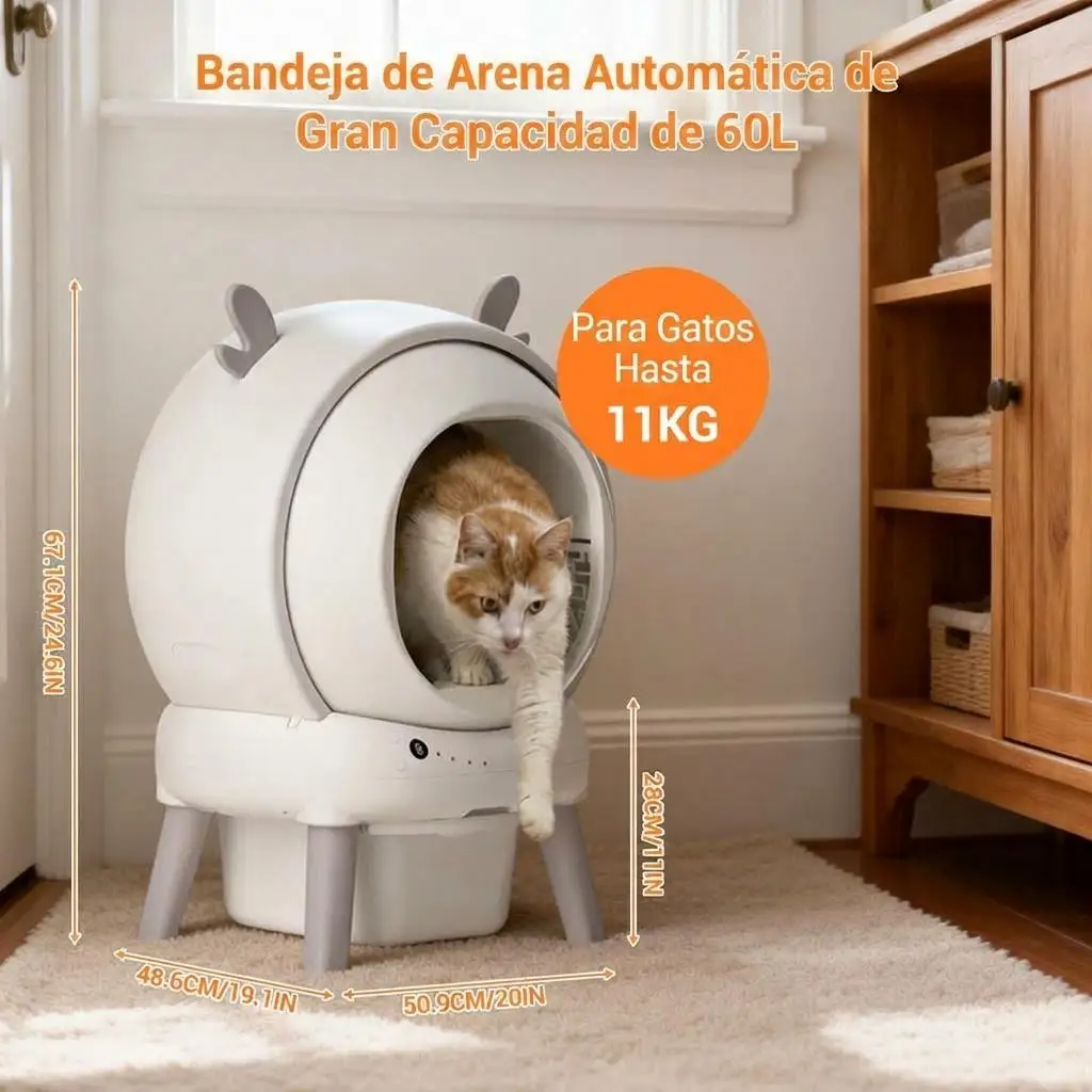 Caja de arena inteligente con autolimpieza para gatos, 65L, con aplicación, sensores de seguridad antipinzamiento, neutralización de olores y diseño a prueba de fugas, inodoro automático para varios gatos de hasta 11 kg, incluye bolsas de basura.
