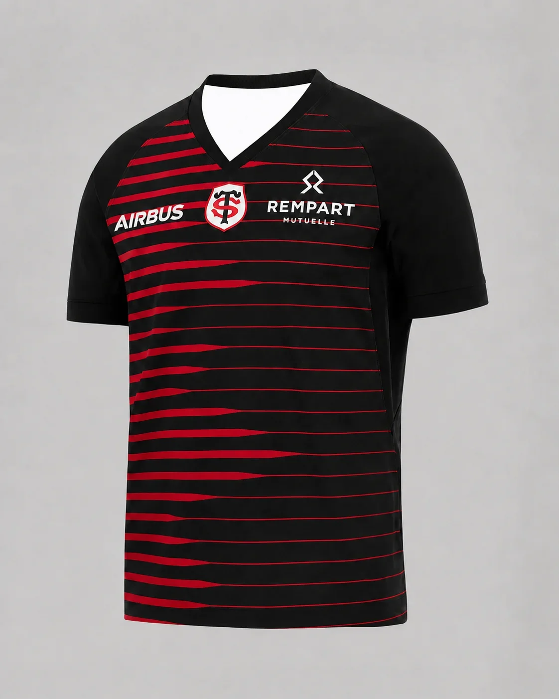 2026 Men Women Kids Stade Toulousain Home Rugby Jersey White Red V‑Neck Short Sleeve Sublimated Fan Sport Training Top Fan Gifts
