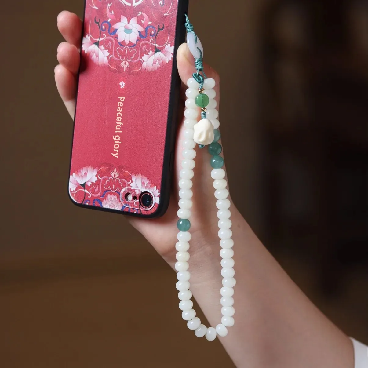 الطبيعية الأبيض اليشم لوتس البذور التبتية نمط المفاتيح DIY بها بنفسك الهاتف المحمول سلسلة بدلاية البوذية سبحة صلاة مجوهرات اكسسوارات #3