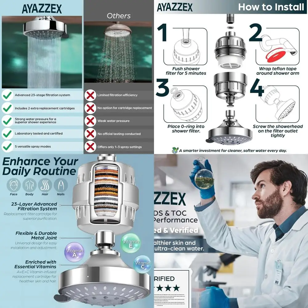 

High-Pressure Shower Filter with 5 Modes, Reduces Chlorine and Metals, Easy Install, Bonus Cartridge