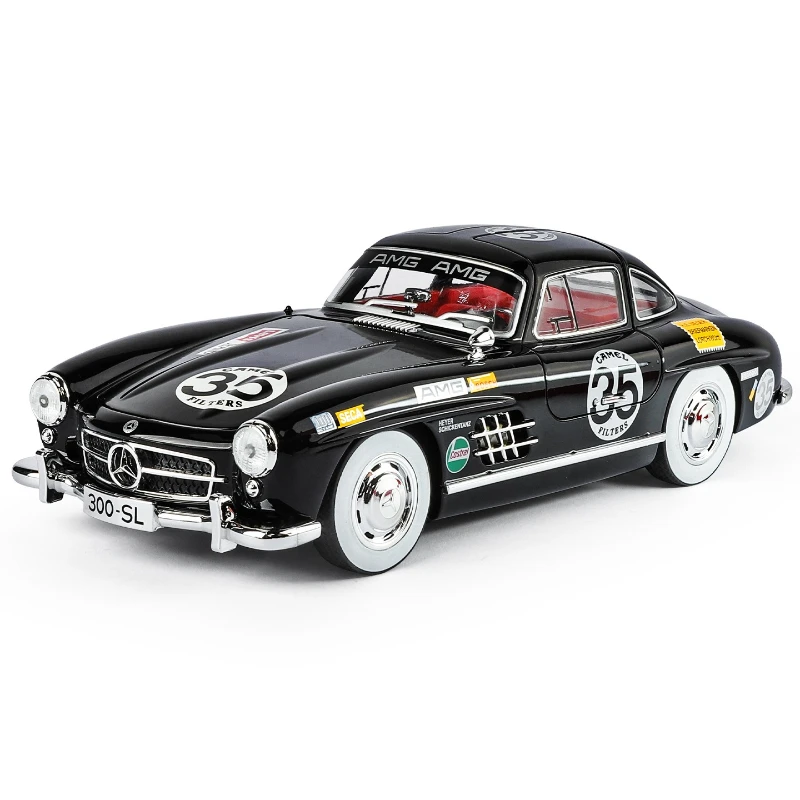 รถโมเดลเบนซ์ 300SL ขนาดใหญ่ 1:18 รุ่นวินเทจ พิมพ์ลายโลหะผสม ของเล่นย้อนยุค พร้อมเสียงและไฟ ของสะสมขนาดจิ๋ว