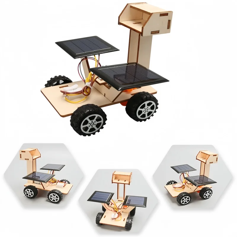 Diy Solar Car Lunar Exploration VehicleToy Montessori Hand-Assembled Model Diy 3d Wooden Puzzle Science And Education Toys