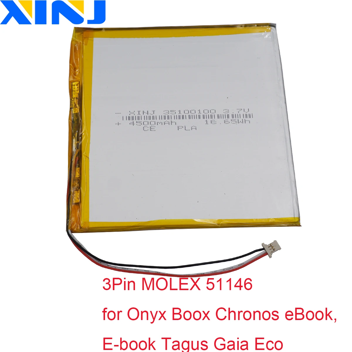 3.7V 4500mAh 16.6Wh Li Lithium Battery 35100100 Lipo 3Pin MOLEX 51146 For Reader Onyx Boox Chronos eBook,E-book Tagus Gaia Eco