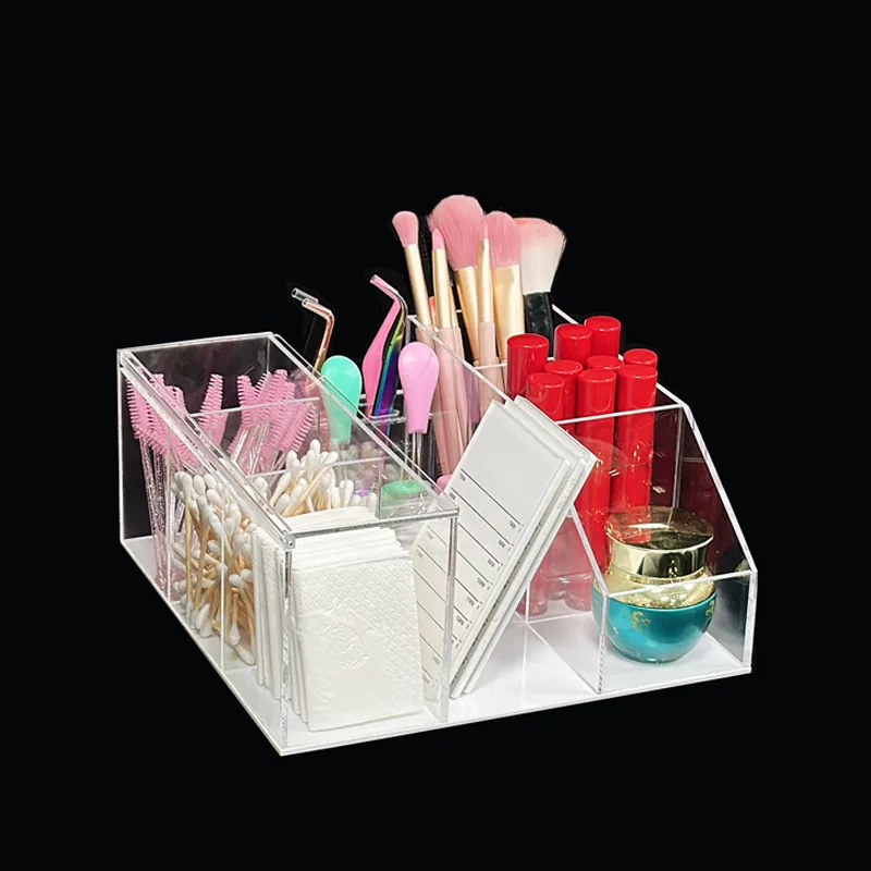 صندوق تخزين أكريليك شبكي مقاوم للغبار، شريط تخزين ذو سعة كبيرة، فرشاة ألوان لتجعيد الرموش