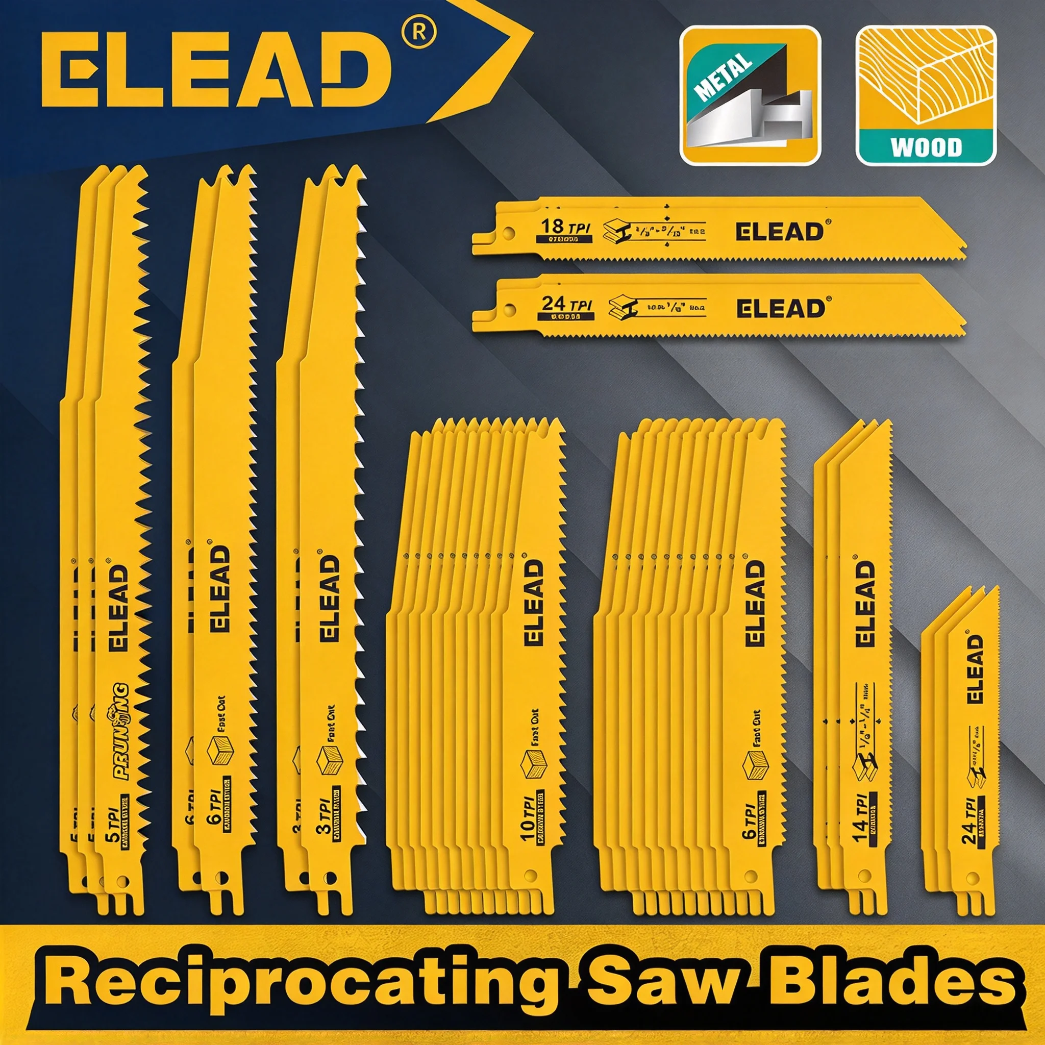 ELEAD Reciprocating Saw Blades Set 10Pcs/40Pcs Sabre Saw Blade for Metal Wood Soft Metal Cutting with Storage Pouch Option