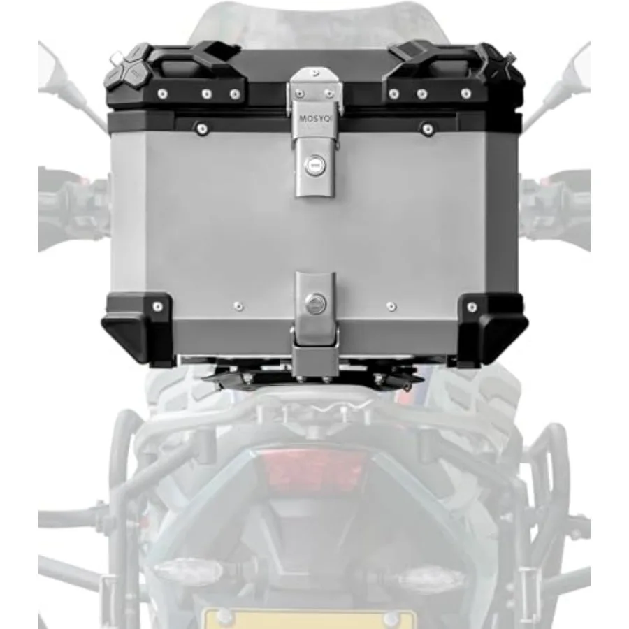 

55L Waterproof Motorcycle Top Case Box with Aluminum Handle and Security Lock for Helmet Storage Durable Black Luggage Carrier