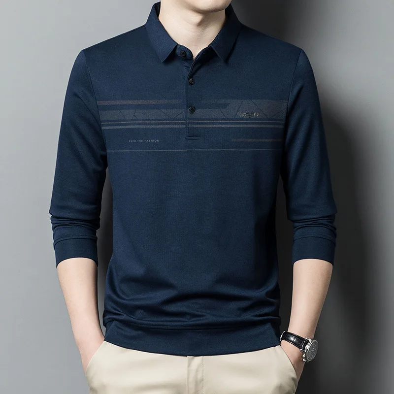 

Middle-Aged And Elderly Men's Long-Sleeve Shirt Printed Stripes Dad's Spring Autumn New Style Turn Collar Male Fashion