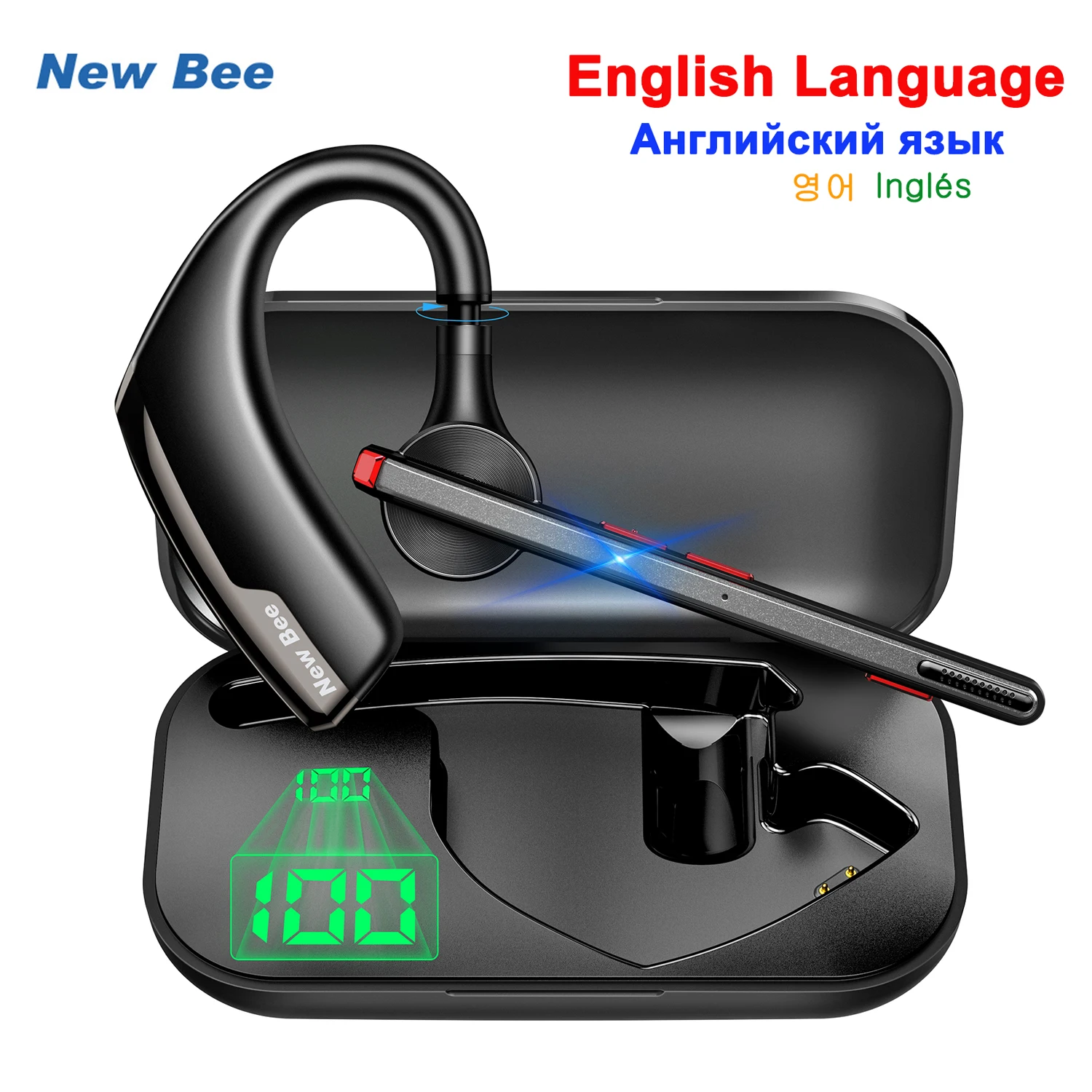 New Bee M51 Wireless Bluetooth Earphones V5.2 Business Earbuds Headset Headphone with Dual-Mic CVC8.0 Noise Cancelling Ear Hook