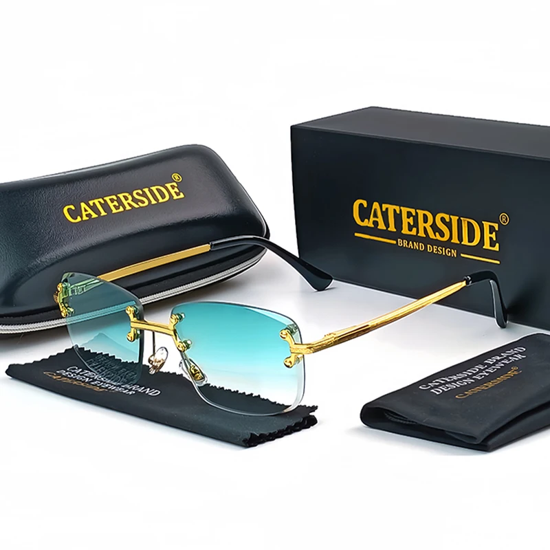

Caterside New Retro Frameless Sunglasses Men Square Gradient Color Brand Design Sun Glasses Outdoor Sports Business Summer Style