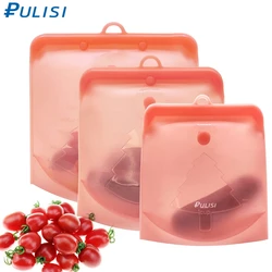 PULISI 3Pcs/set Silicone Reusable Storage Bag Lunch Bags Freezer Oven Microwave Dishwasher Safe Snacks Kitchen Food Storage Bags