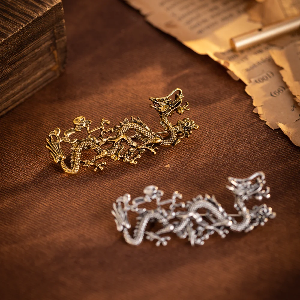 Retro Zodiac Dragon Shaped Brooch Design Inspired Gentleman's Brooch for Men Dragon Totem Suit Women's Coat Pin