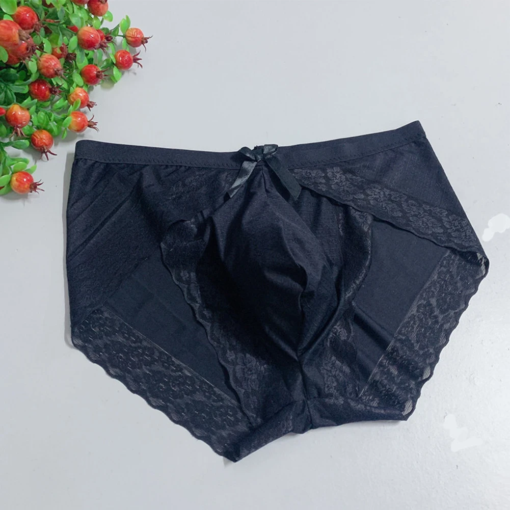 

Fancy Panties Bow Sissy Lingerie Plus Size Men Briefs Bikini Sexy Underwear Thong Mesh Lace U Convex Cock Pouch Gay Men G-String