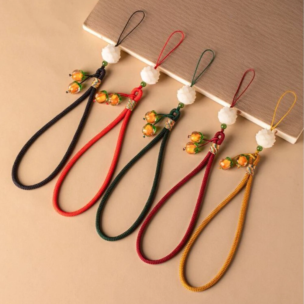 Chinese Style Good Luck Persimmon Phone Charm Glass Bead Wrist Strap Sturdy Anti-lost Cellphone Lanyard Keychain