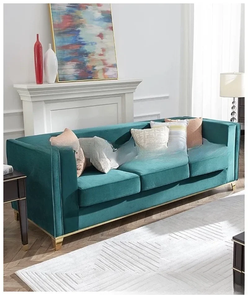 Nordic postmodern metal, foot sofa casual flannel three-person sofa club, fashion reception sofa