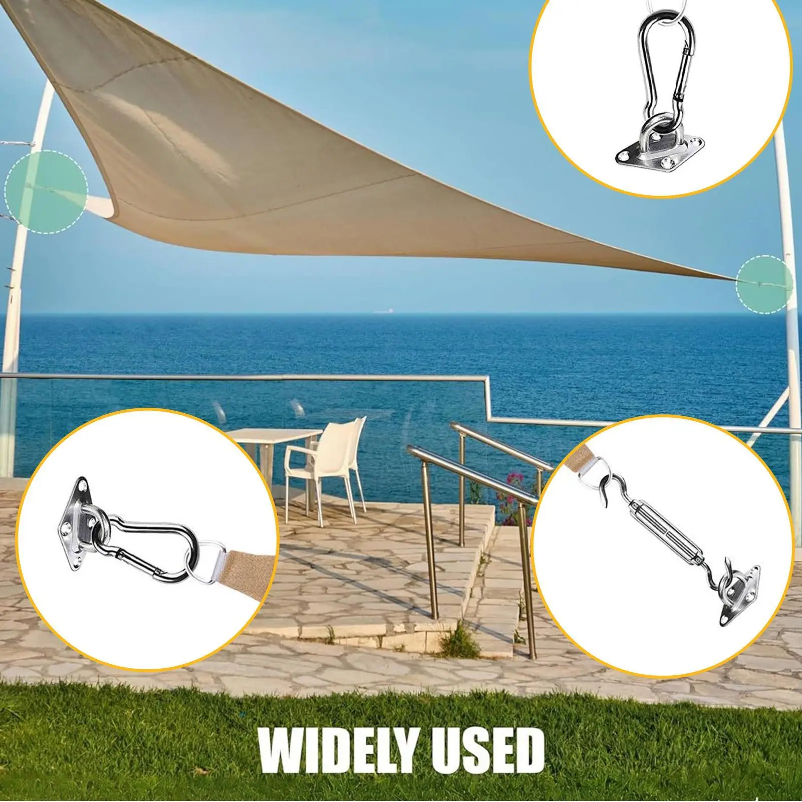 Shade Sail Hardware Stainless Steel Sail Accessories Retractable Sun Shade Hardware Kit for Boating Deck Garden Pool Porch