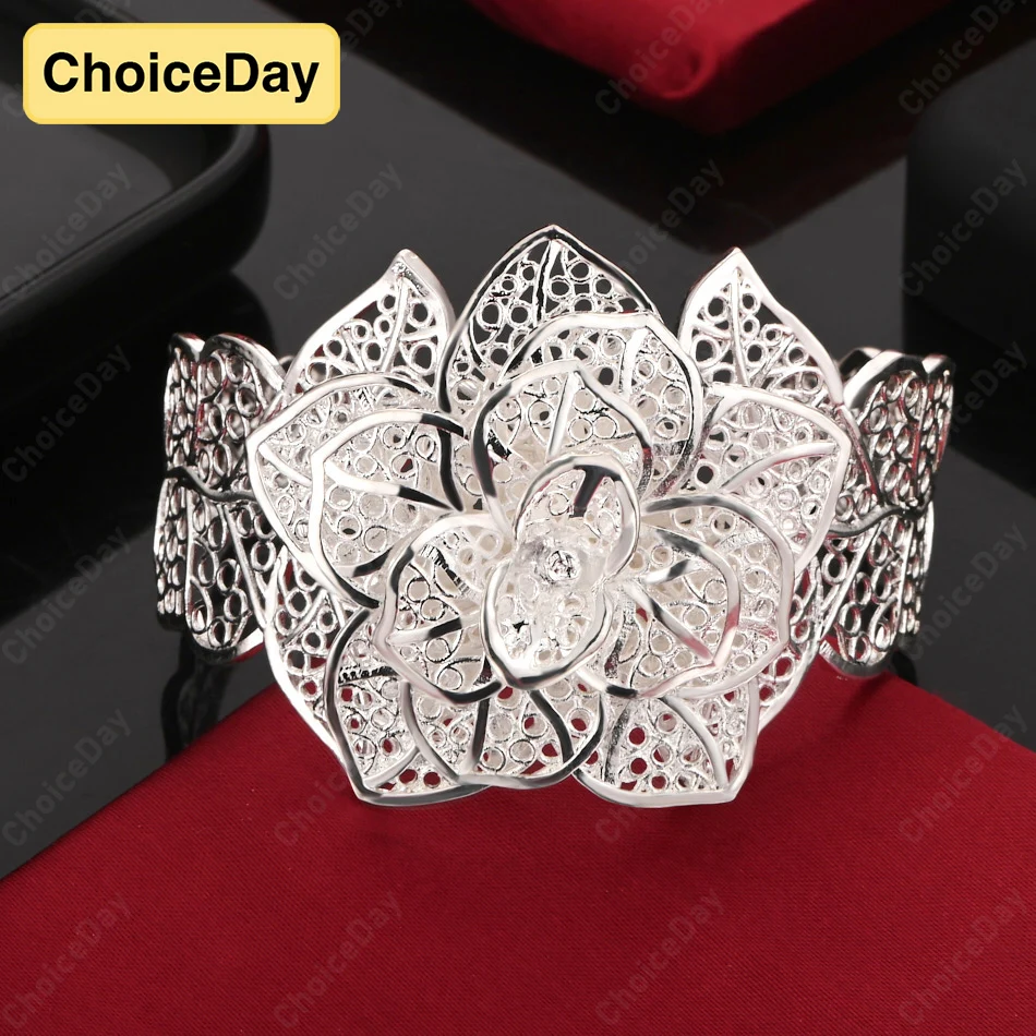 

ChoiceDay 925 Sterling Silver Exaggerated Flower Open Bracelet Women's Charm Party Jewelry Gift Accessories