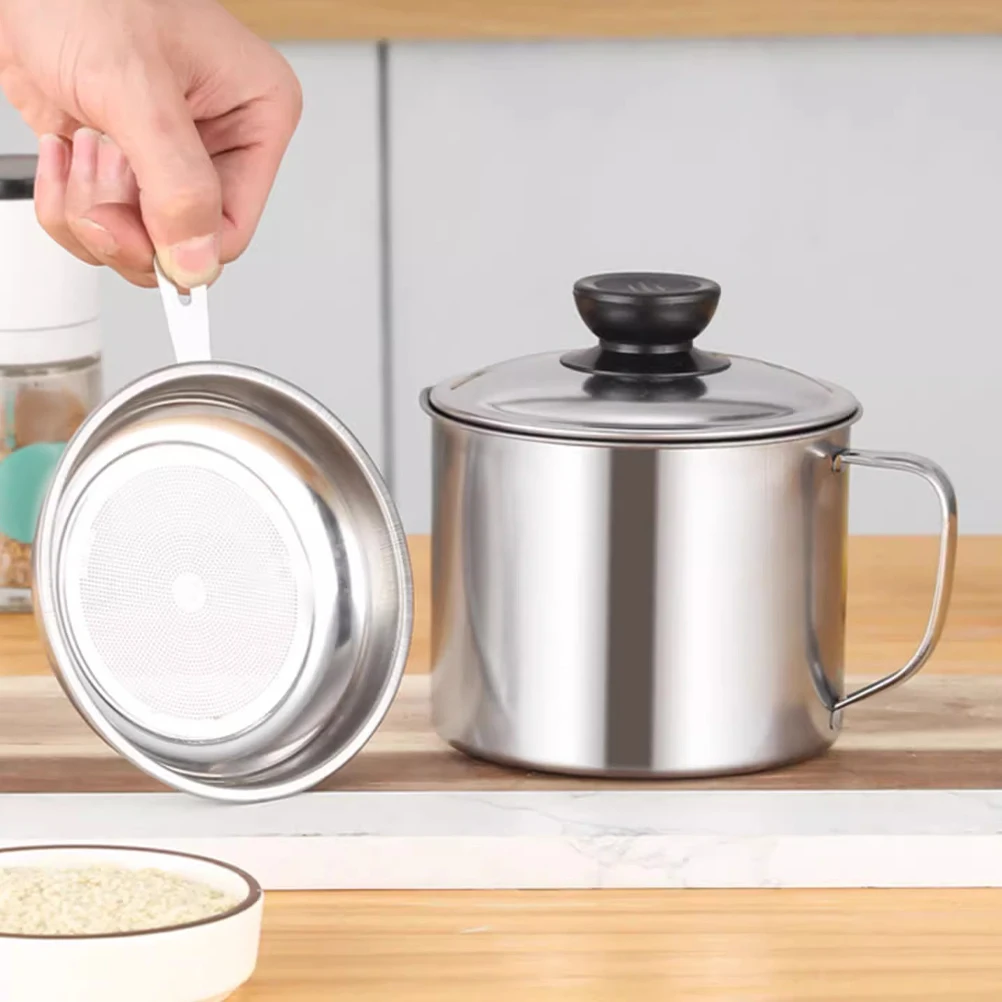 

Oil Storage Pot Stainless Steel Large Capacity Filter Mesh Cooking Grease Container Leakproof Design