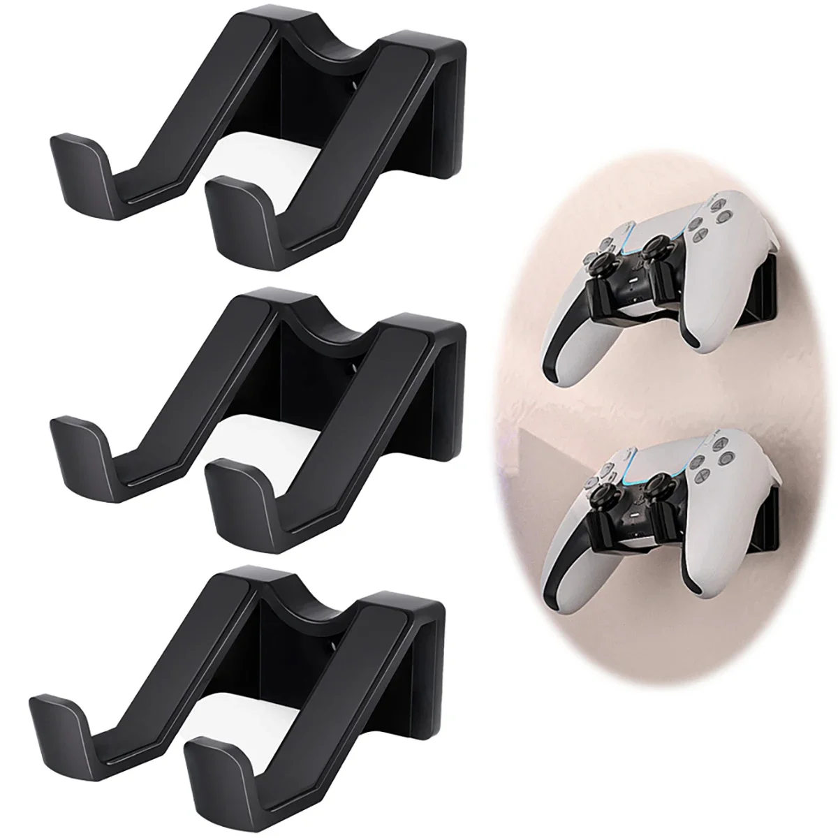 

3 Pcs Controller Stand for Wall Gamepad Holder for PS5 PS4 Xbox One Switch Pro Adhesive/Screws Wall Mounted Black Hanger