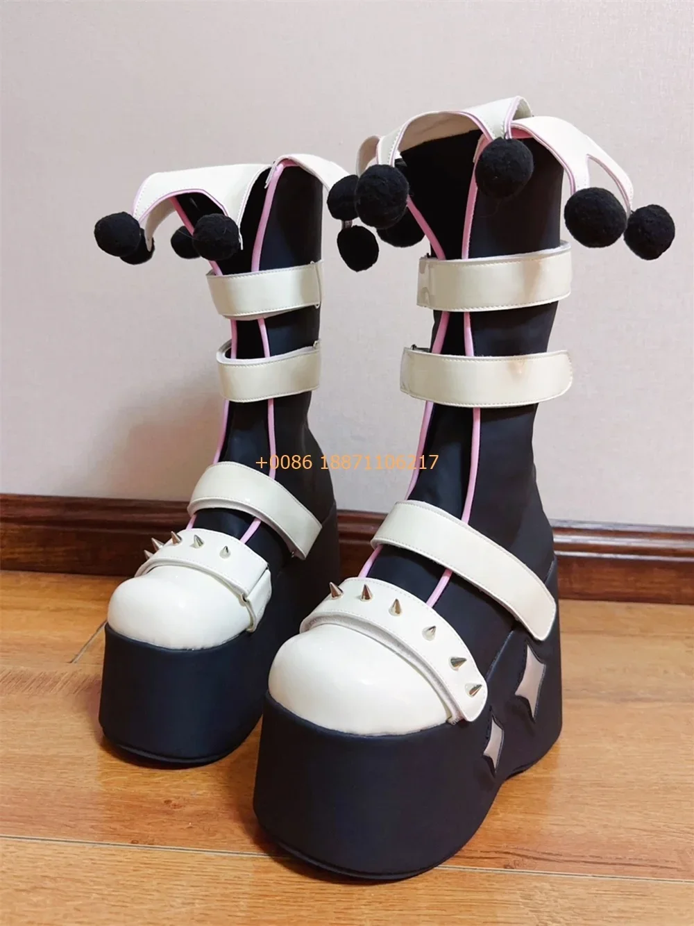 New Party Holiday Clown Boots 2024 Women Platform Round Wedge Heel Rivet Fashion Boots Hook & Loop Street Punk Rock Stage Boots