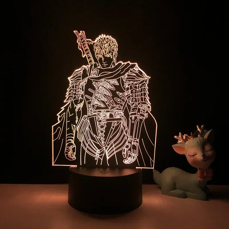 Veilleuse LED Berserk Guts Anime pour chambre à coucher, figurine 3D, veilleuse décorative pour chambre d'enfant, lampe de table, cadeau d'anniversaire