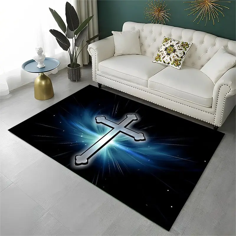 Classic Cross Bible Christian Faith Retro Large Area Rug Non-slip Durable Carpet for Bedroom Living Room Sofa Doormat Home Decor