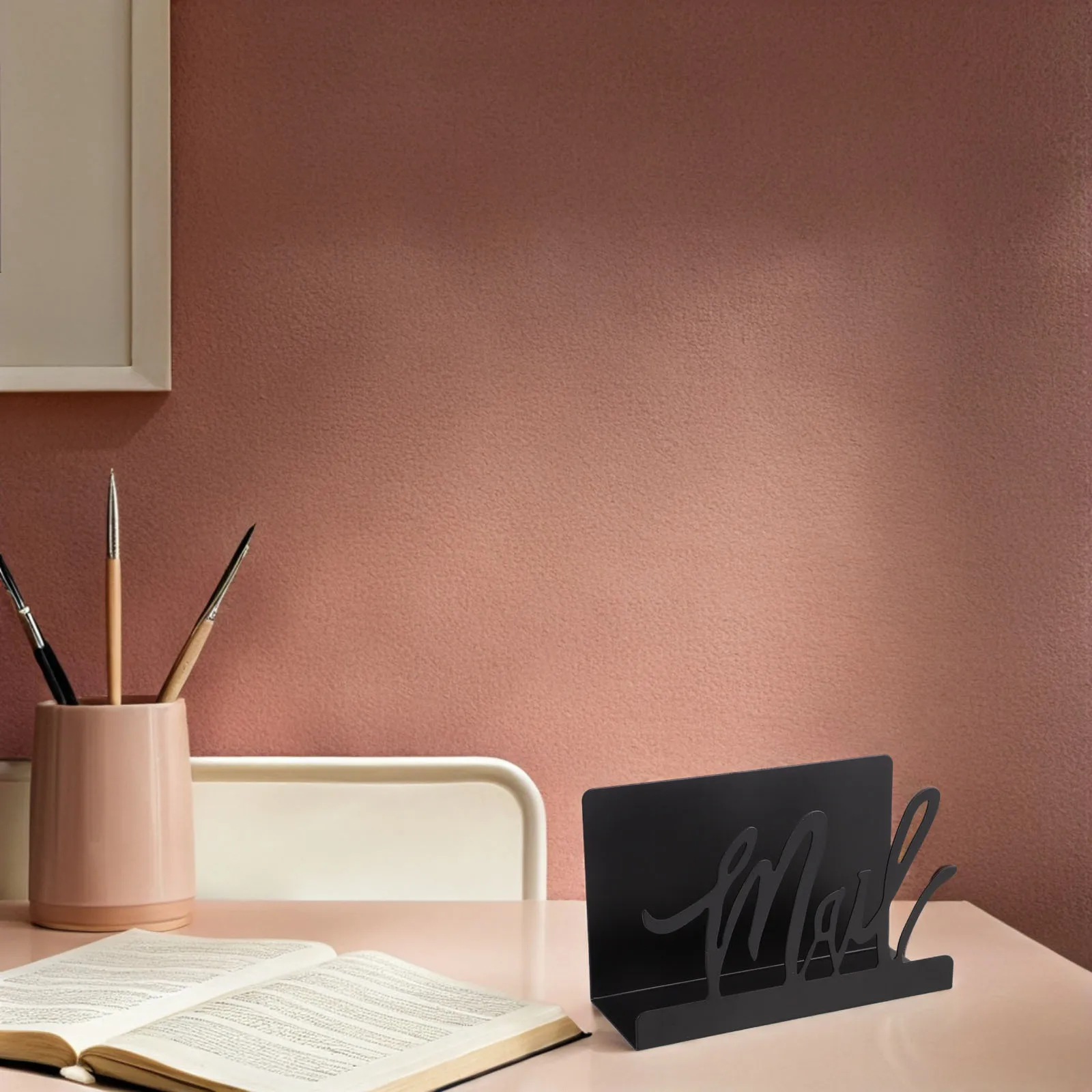 Sturdy Black Metal Mail Organizer For Desk Office File Stand Document Holder Desktop Rack Vintage Style Envelope Business Card