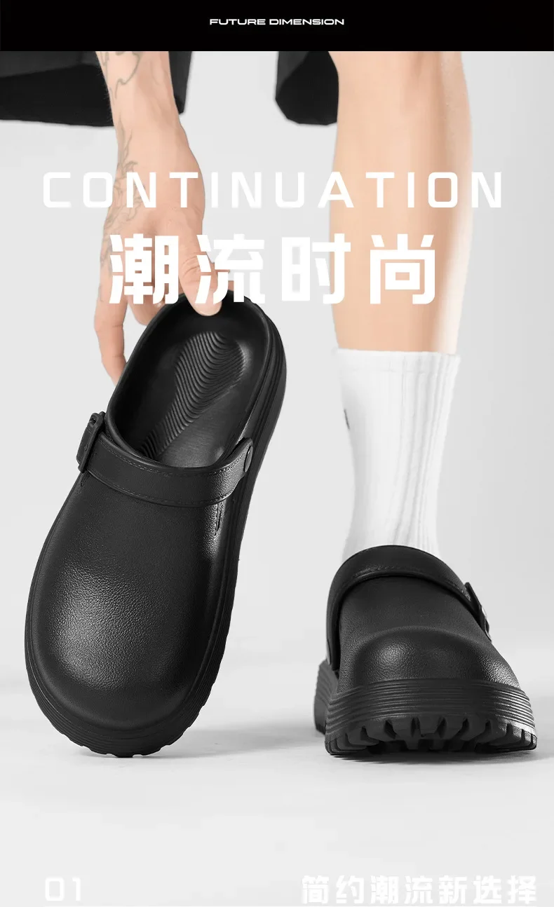 Dickbesohlte Herren-Slipper – Neuer Sommer-Stil, Slip-On, für den Außenbereich, rutschfest, höhenerhöhend, Retro, geschlossene Zehenpartie – Detail 2