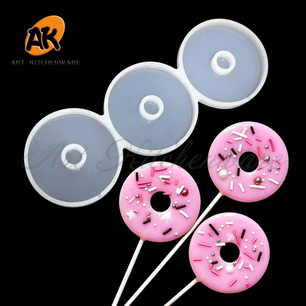 Molde de silicone para Donut Lollipop, 3D, Redonda, Coração, DIY, Modelo de Resina Epóxi, Ferramentas de Decoração do Bolo, Bakeware para Dia dos Namorados