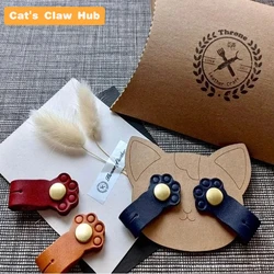 Cute Cat Paw Buckle Holder Leather Mobile Phone Data Cable Winder Silicone Cartoon Earphone Cable Wire Storage Clip Organizer