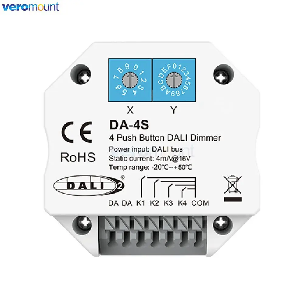 Skydance DA-4S DALI Dimmer 4 Push Button Control Enable to select 4 different addresses for controlling by encoding switch