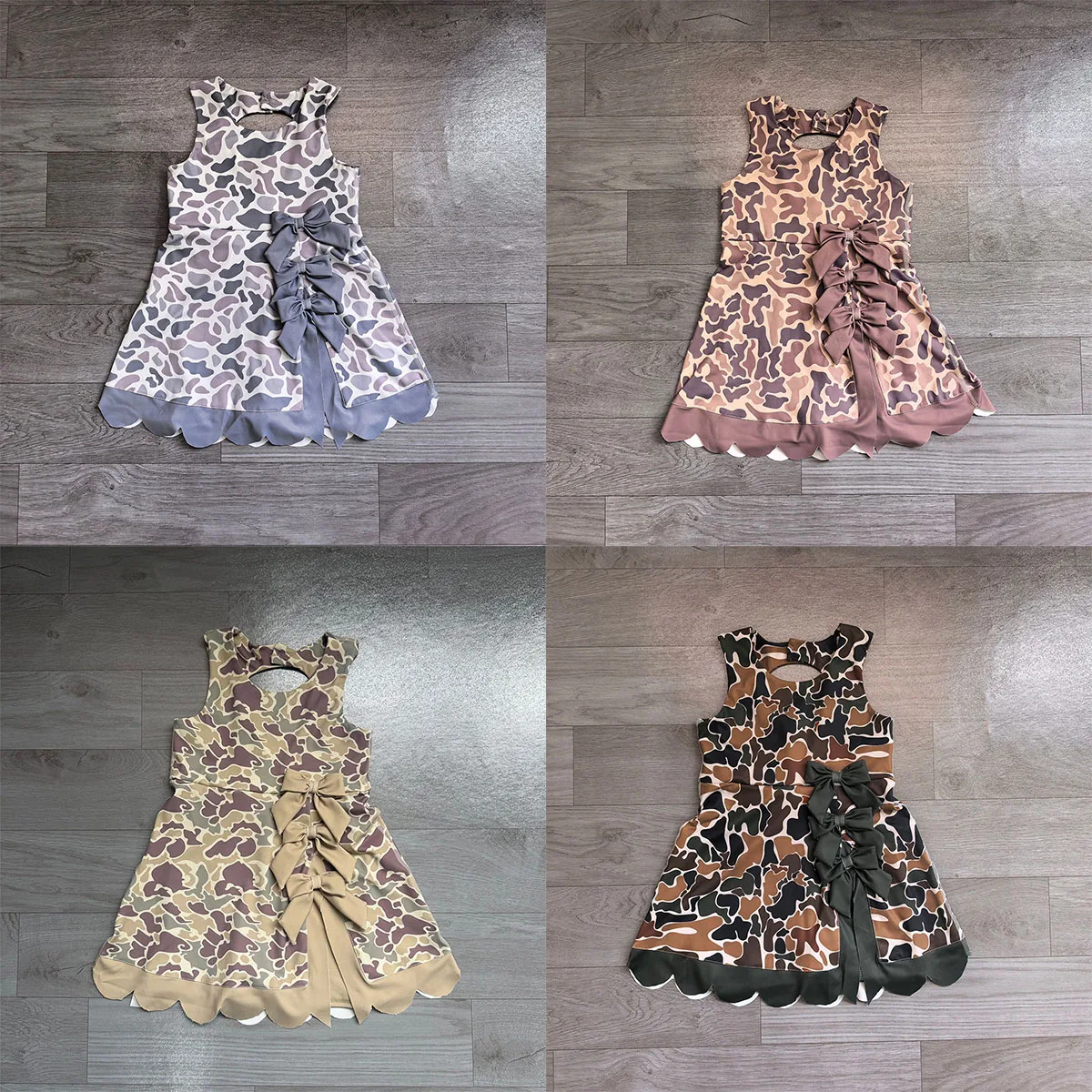 Baby Yoga Clothing - 幼児女児用サザンカモフラージュヨガアクティブウェア、兄弟姉弟用ボウ付きスカラップショートパンツ、キュートなキッズ膝丈ドレス、子供服
