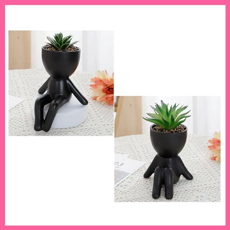 

ABNM 2 Pack Succulents Plants Cute Faux Succulents In Black Human Shaped Pots Office Desk Decor