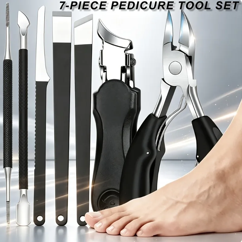 1/7Pcs Stainless Steel Foot Pedicure Set Heavy‑Duty Toenail Nipper Nail Clipper Callus Remover Tools For Home Use