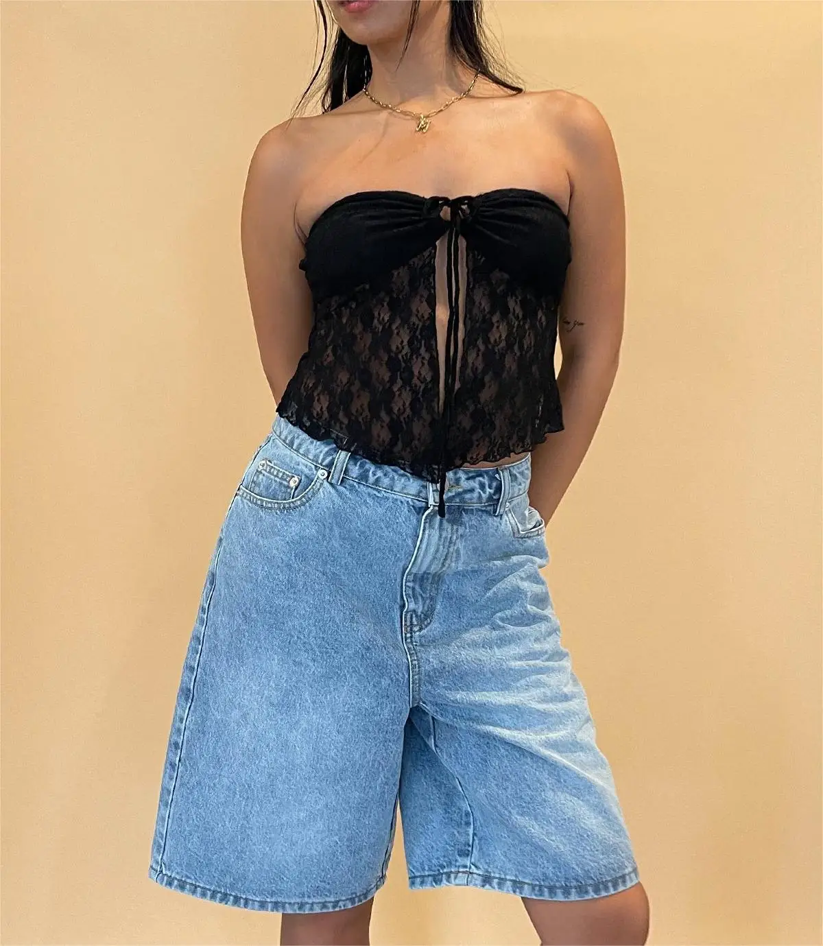 New Fashion Womens Knee Length Denim Shorts Solid Color High Waist Loose Fit Jean Shorts For Summer Club Street Style S-XL