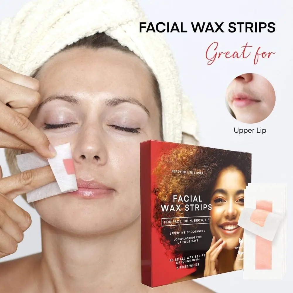 

Натуральные восковые полоски для лица, приятные для чувствительной кожи с 10-х салфетками, набор для удаления волос с воском, веганский воск для удаления волос
