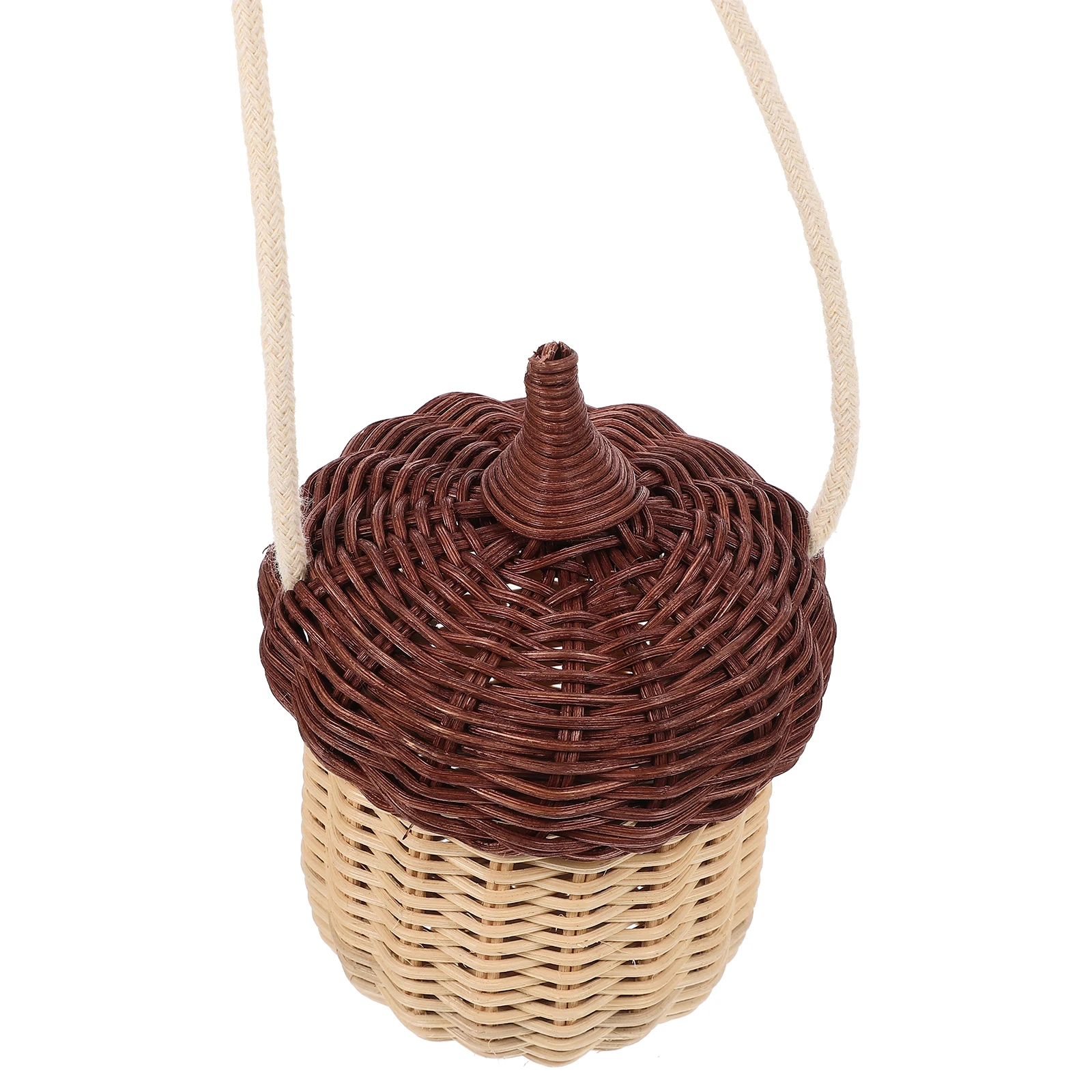 

Mini Rattan Woven Basket Crossbody Storage Acorn Shape H made Craft Fine Workmanship Clear Texture Exquisite Beautiful Mini