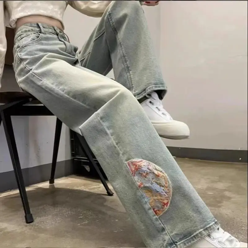 Straight Hight Waist Denim Jeans Ankle-Length Loose Pants Spring Autumn 2024 Cotton Vintage Jeans for Women Trousers XK119