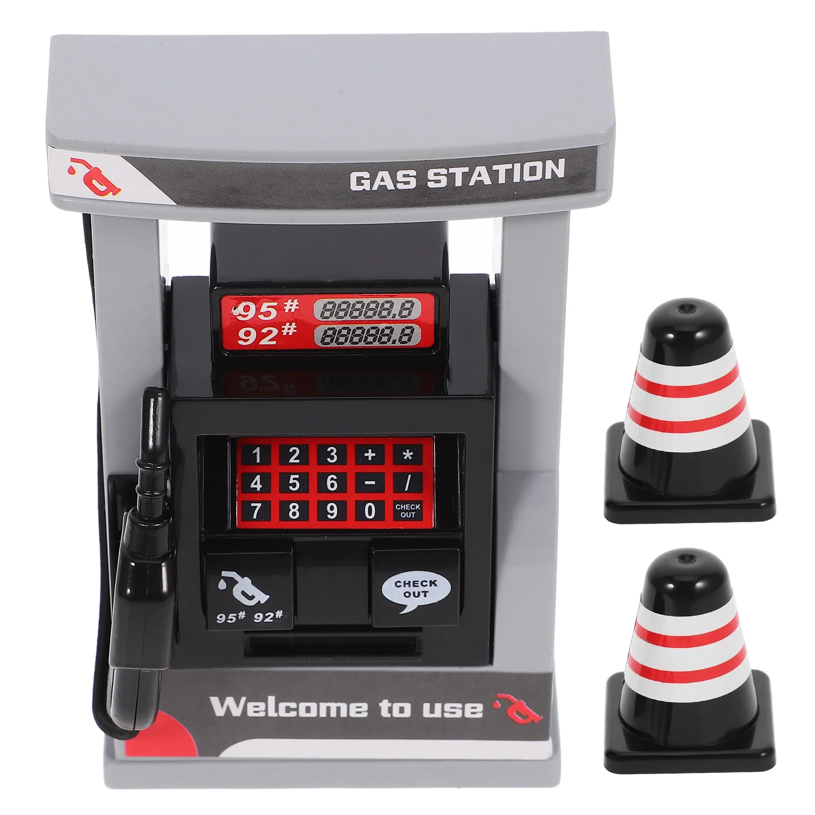 Mini Gas Station Toy Play House Simulation Plus 2 Roadblocks Children\'s Toys Boy Model Air Pump Miniature Decor