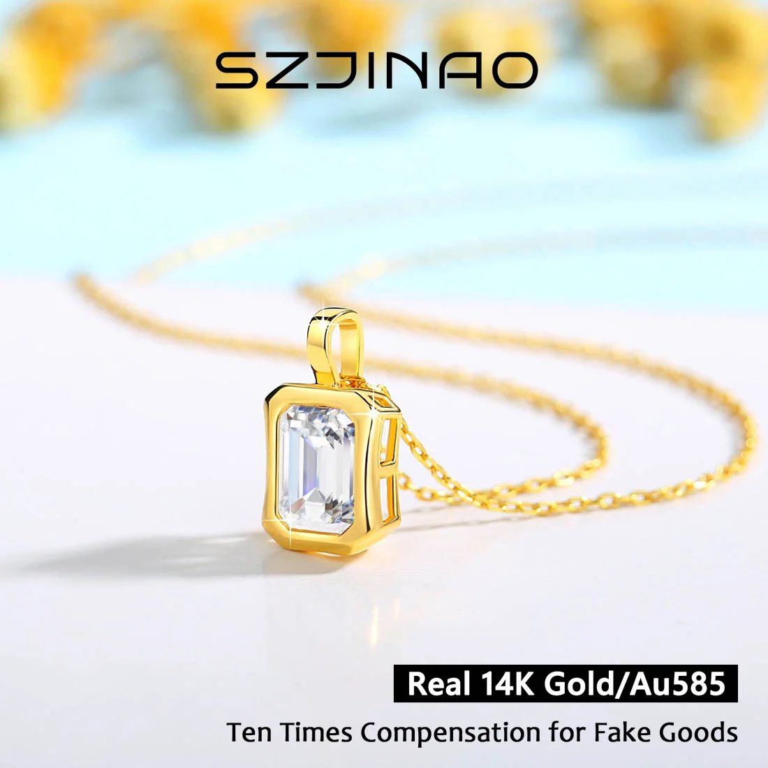 

14-каратное золото, муассанит, бриллиантовое ожерелье, 2 карата, изумрудная огранка, 6x8 мм, VVS1, модный кулон для женщин, подарки на годовщину свадьбы, ювелирные изделия