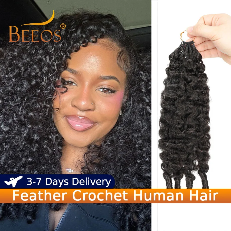 Burmese Curly Crochet Human Hair 100% Miracle Knots Hair Pre-Separate Feather Crochet Bulk And Braiding Hair Extension For Women