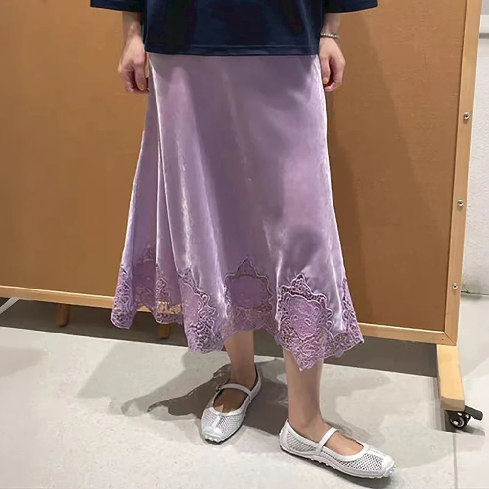 

Viscose Blend Women's Skirt Y2k Lace Open Side Zipper Elegant Commuting Straight Skirt New Autumn 2025