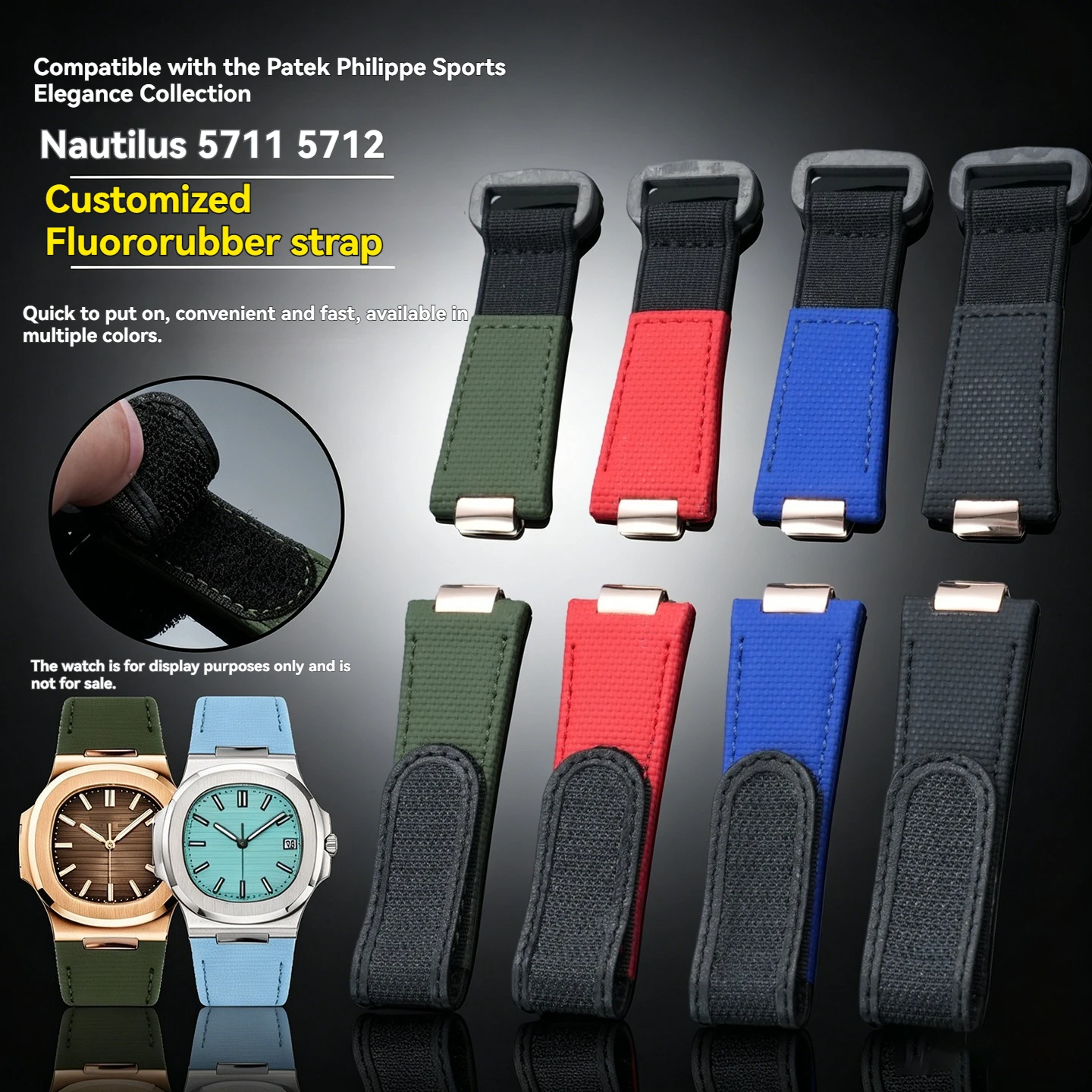 Customized Fluororubber WatchBand With Steel Metal Ends for Patek Philippe Nautilus 5711 5712 5980 series strap Replacement Band
