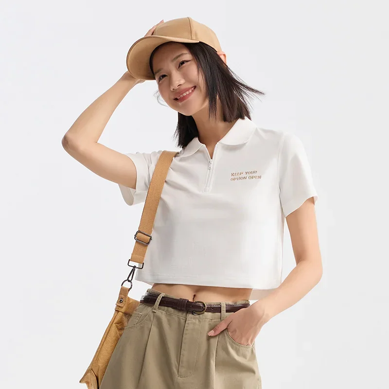 Semir Polo Shirt Women Short Letters Embroidery 2024 Summer New Antibacterial Texture Top Temperament