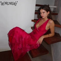 RORORIRI-Robe longue drapée à col en V pour femme, tenue de soirée élégante, vêtement vintage