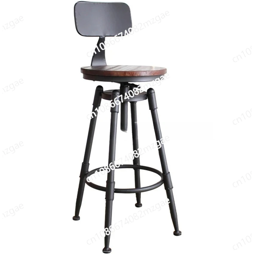 Retro American Country Style Swivel Bar Chair, Iron Art Rotatable Liftable Seat with Soft Cushion for Home Bar