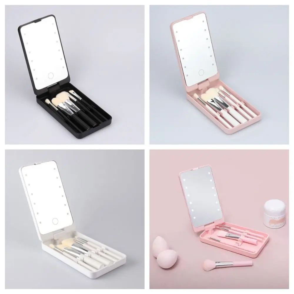 

with Makeup Brush Compact Makeup Mirror Handheld Single Side LED Makeup Mirror Rotation Makeup Brush Organizer