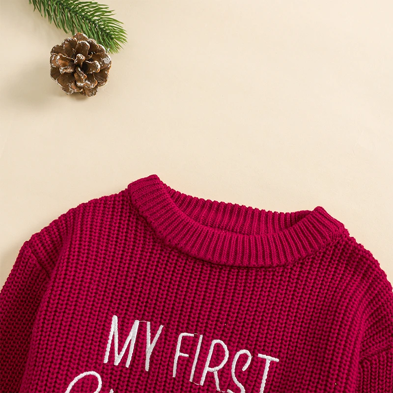 Christmas Baby Sweaters Girls Boys Knitting Clothes Fashion Winter Warm Letter Long Sleeve Kids Pullover Top Knitwear