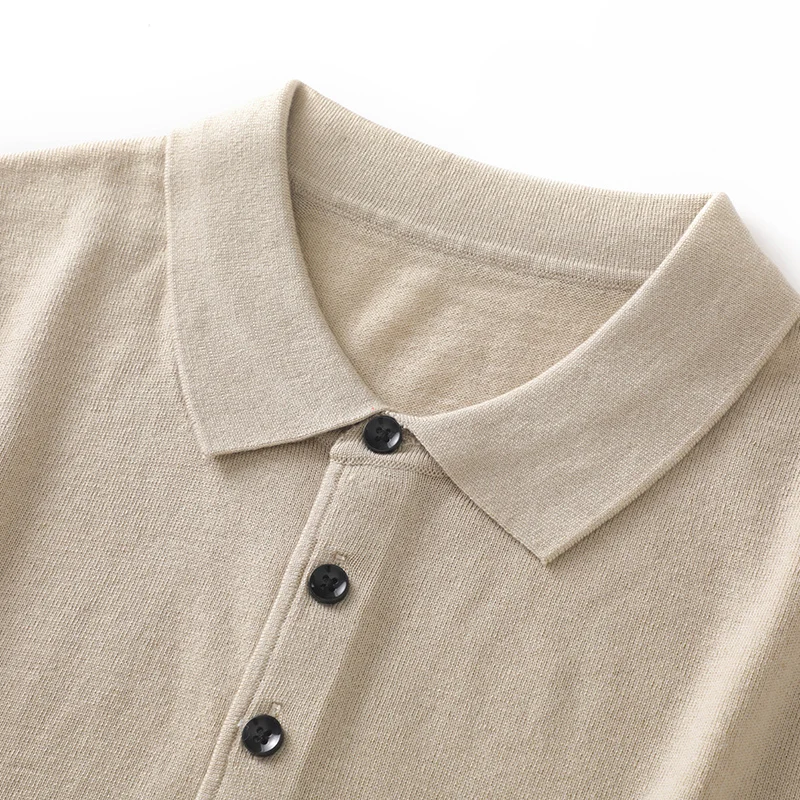 Fine Spun Wool T-shirt For Men POLO Collar Knitted Pullover Short Sleeved Casual Solid Color Vest Summer Thin Shirt For Men Tops