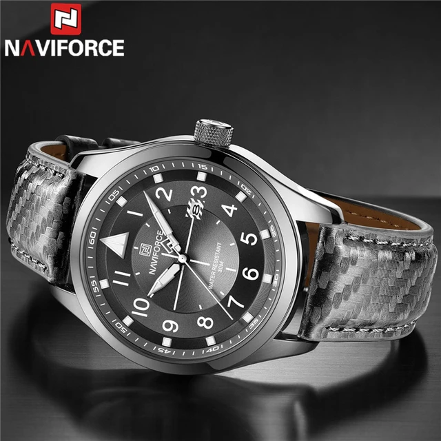 Naviforce Fashion Men Wristwatch Top Brand Luxury Grey Auto Date Man Watch Genuine Leather Sport Military Quartz Male Clock 8022 Quartz Wristwatches AliExpress